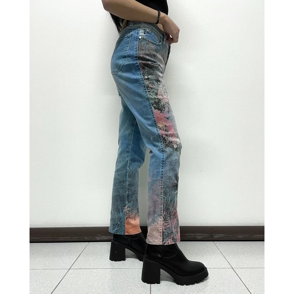 Cavalli Jeans Pants Womens 26 Blue Coral Vintage 90s Underwater Abstract Print - Picture 5 of 5
